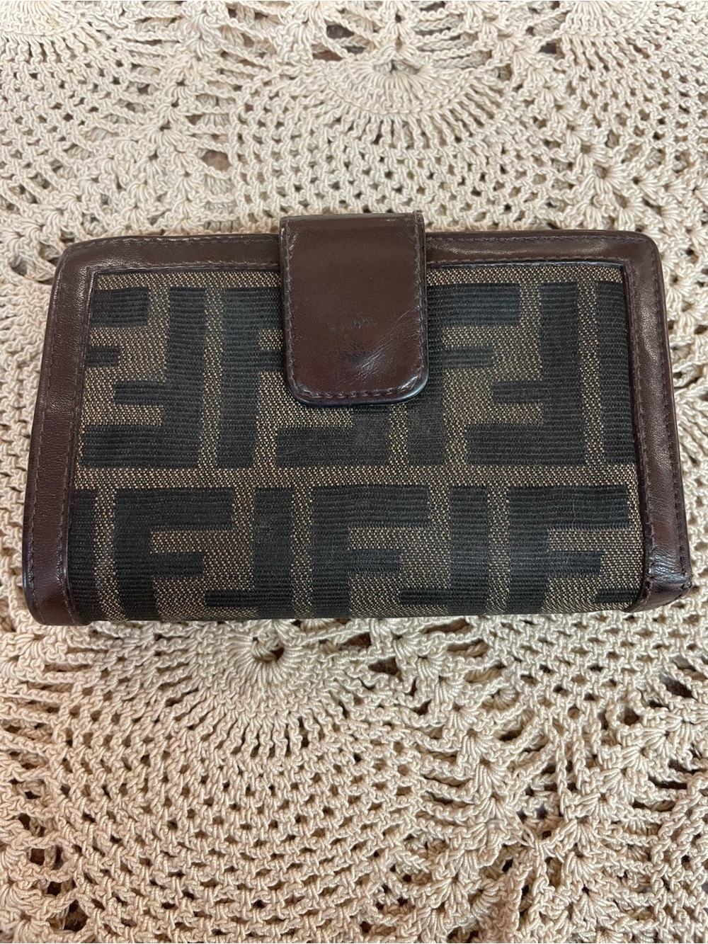 Fendi Brown Zucca Canvas Compact Wallet with kisslock